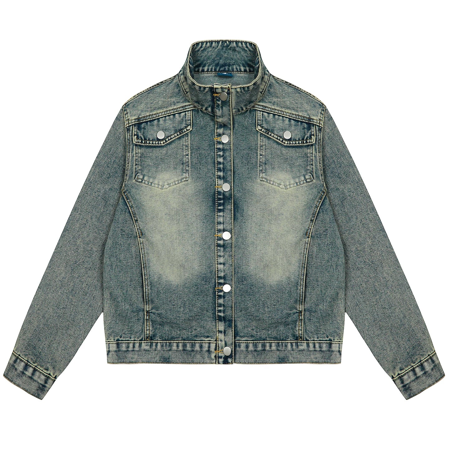 OV original American washed vintage stand up collar denim jacket for women's autumn street ruff and casual short jacket top