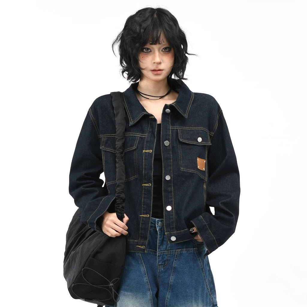 OV original American retro washed original color denim jacket for women, short and loose autumn casual jacket trend