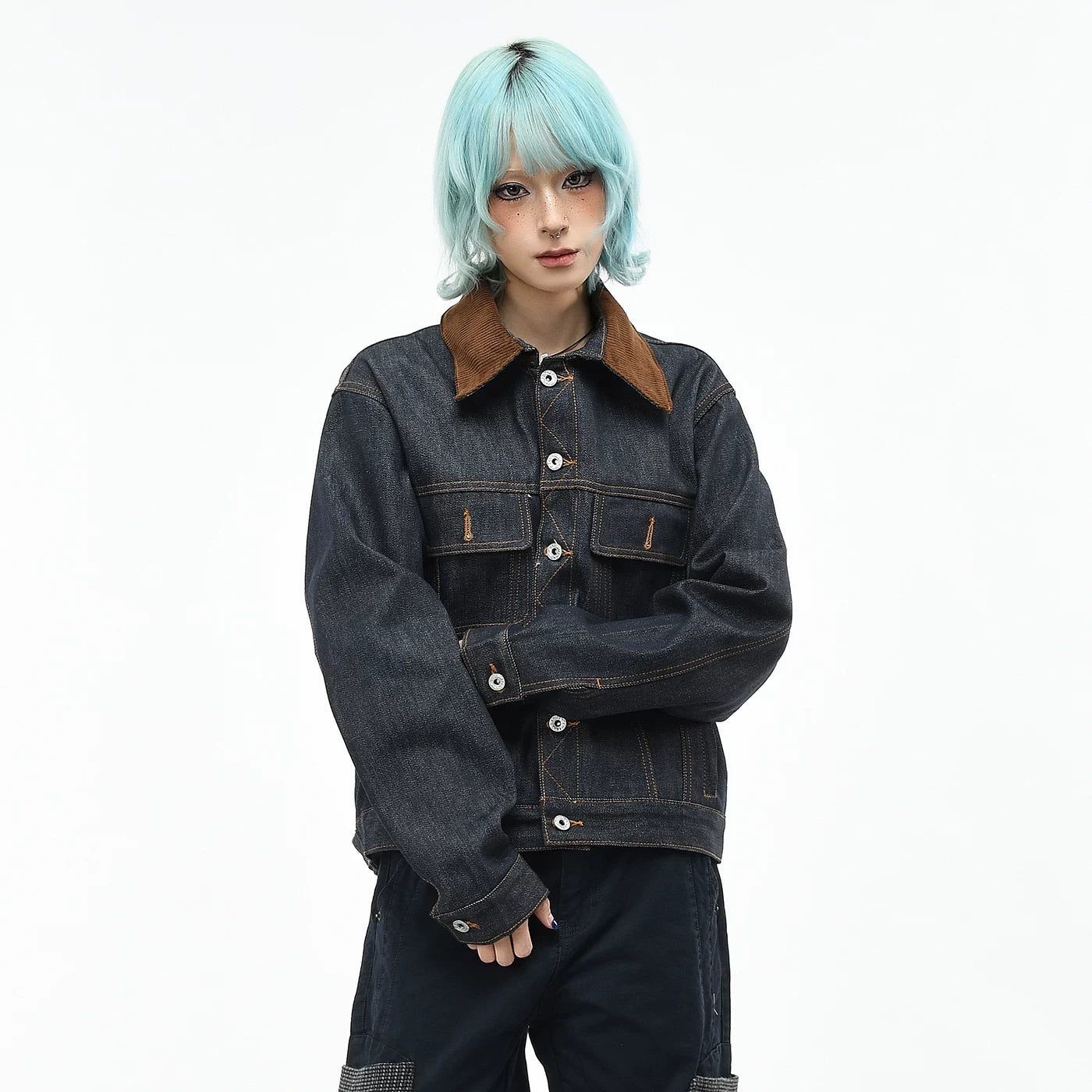 OV original retro Barn style contrasting collar denim jacket, men's and women's autumn loose short, original cowhide workwear jacket