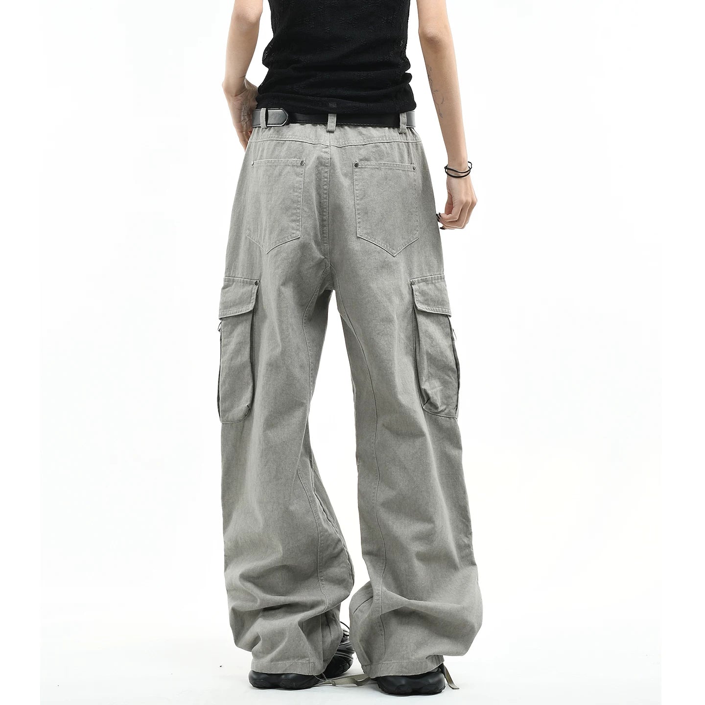OV original American retro vintage washed multi pocket work pants for men and women, loose wide leg trendy brand couple long pants