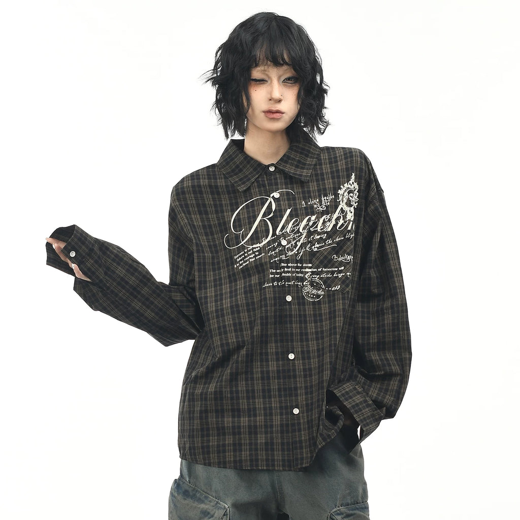 OV original autumn new style American retro checkered shirt jacket for men and women loose casual shirt long sleeved top trendy