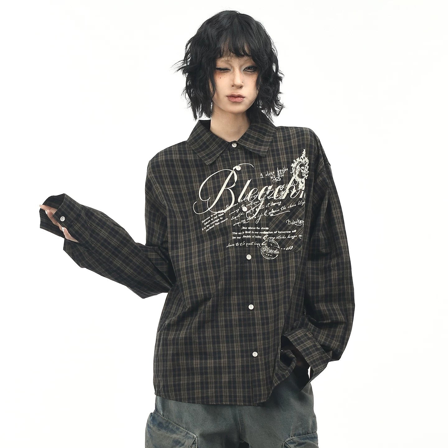 OV original autumn new style American retro checkered shirt jacket for men and women loose casual shirt long sleeved top trendy