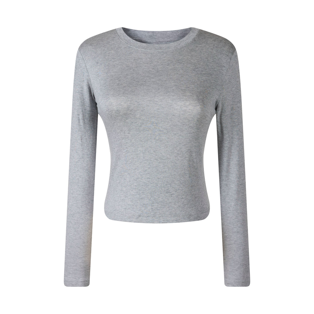 OV Original/White Long sleeved T-shirt Women's Autumn Korean Edition Slim fit Short Bottom Shirt Extremely Simple Style Solid Color Slimming Top