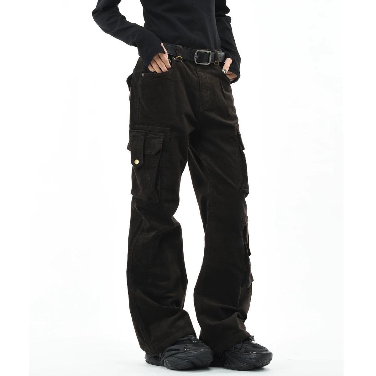 OV original American retro corduroy distressed micro flared casual pants for men and women slim fit multi pocket workwear pants trendy