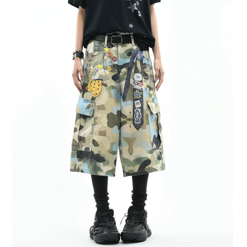 OV original American camouflage 3D printed workwear, women's summer loose multi pocket straight leg casual short, men's