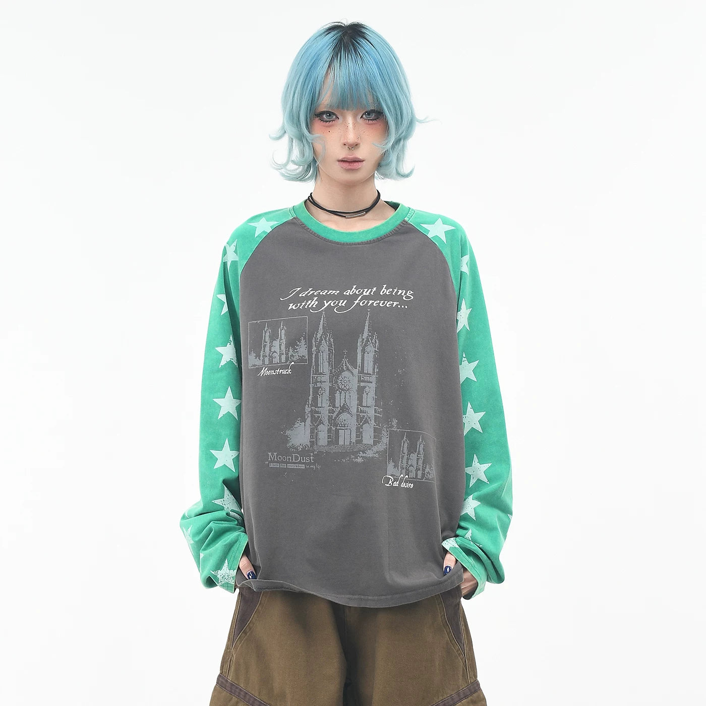 OV original/street hip-hop raglan sleeve contrasting long sleeved T-shirt for men and women in autumn fashion, loose vintage washed top