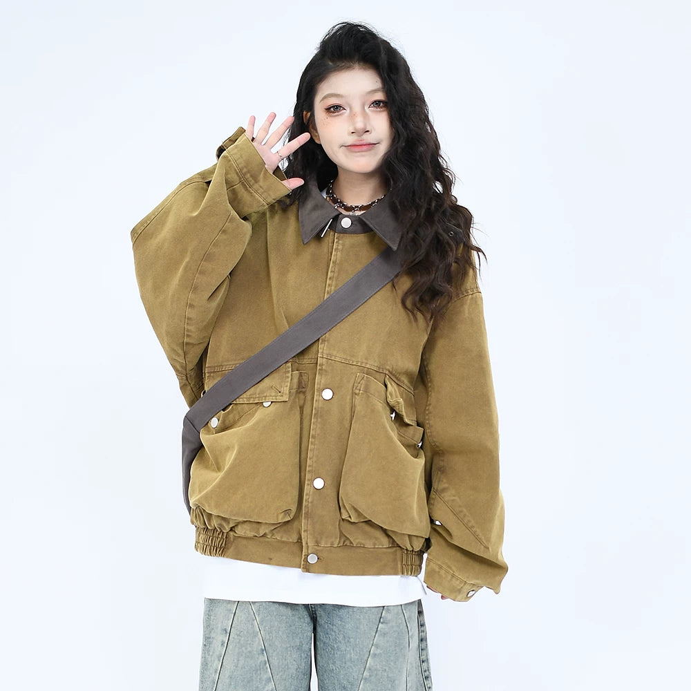 OV Original Spring New American Retro Heavy Old Workwear Jacket Men's and Women's Loose Large Pocket Design Jacket