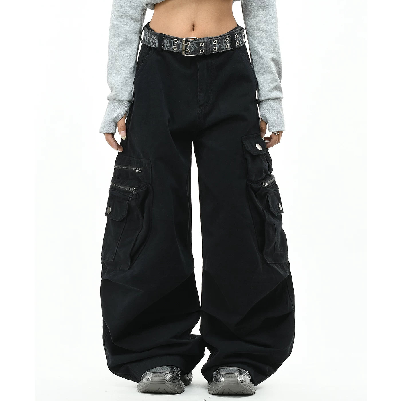 OV original American high street zipper multi pocket washed work pants for men and women, loose straight leg pleated casual pants, trendy