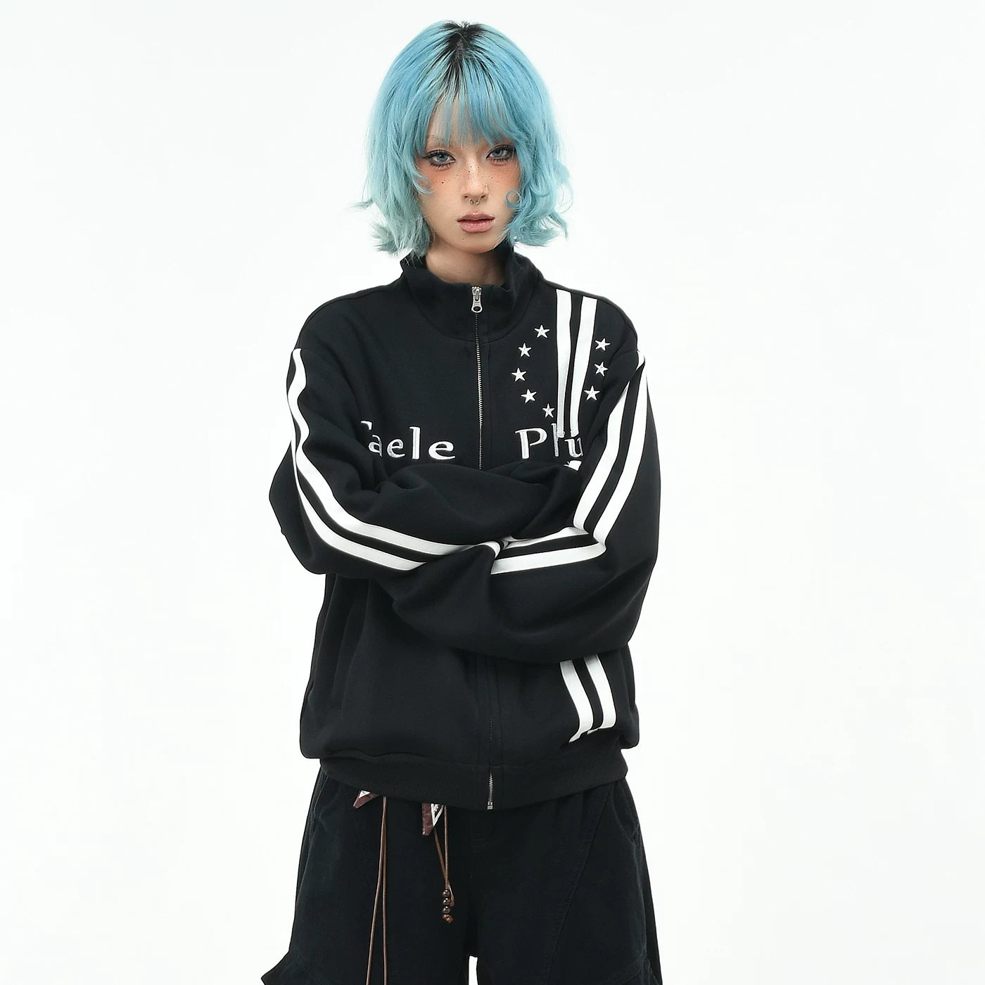 OV original American sport double striped embroidered short jacket for men and women, autumn loose zipper cardigan, casual jacket