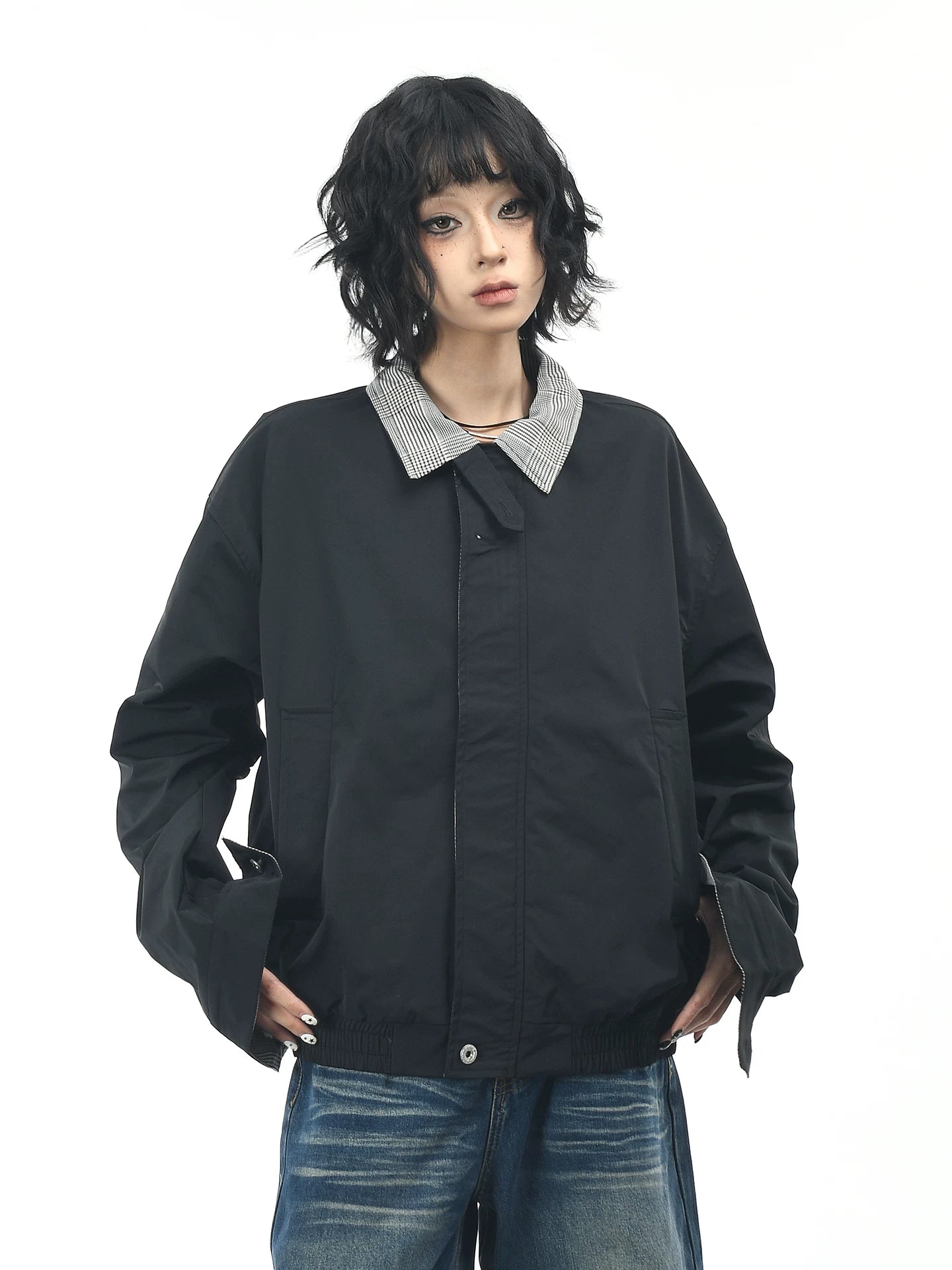 OV original American plaid patchwork couple workwear jacket for men and women, autumn street loose casual lapel jacket trend