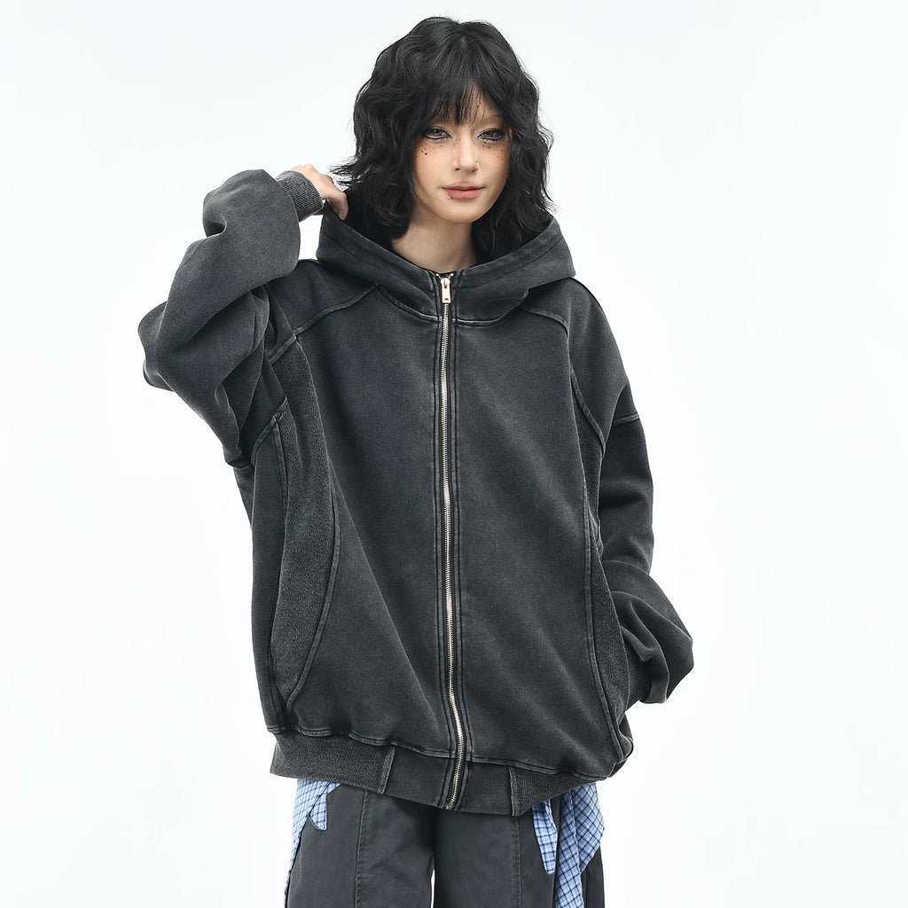 OV Original American Retro Three Dimensional Cut, Used Water Washed Hoodie, Women's Autumn Loose Casual Cardigan Coat