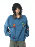 OV original American dance teddy bear embroidered washed workwear jacket for men and women, autumn loose casual lapel jacket trendy