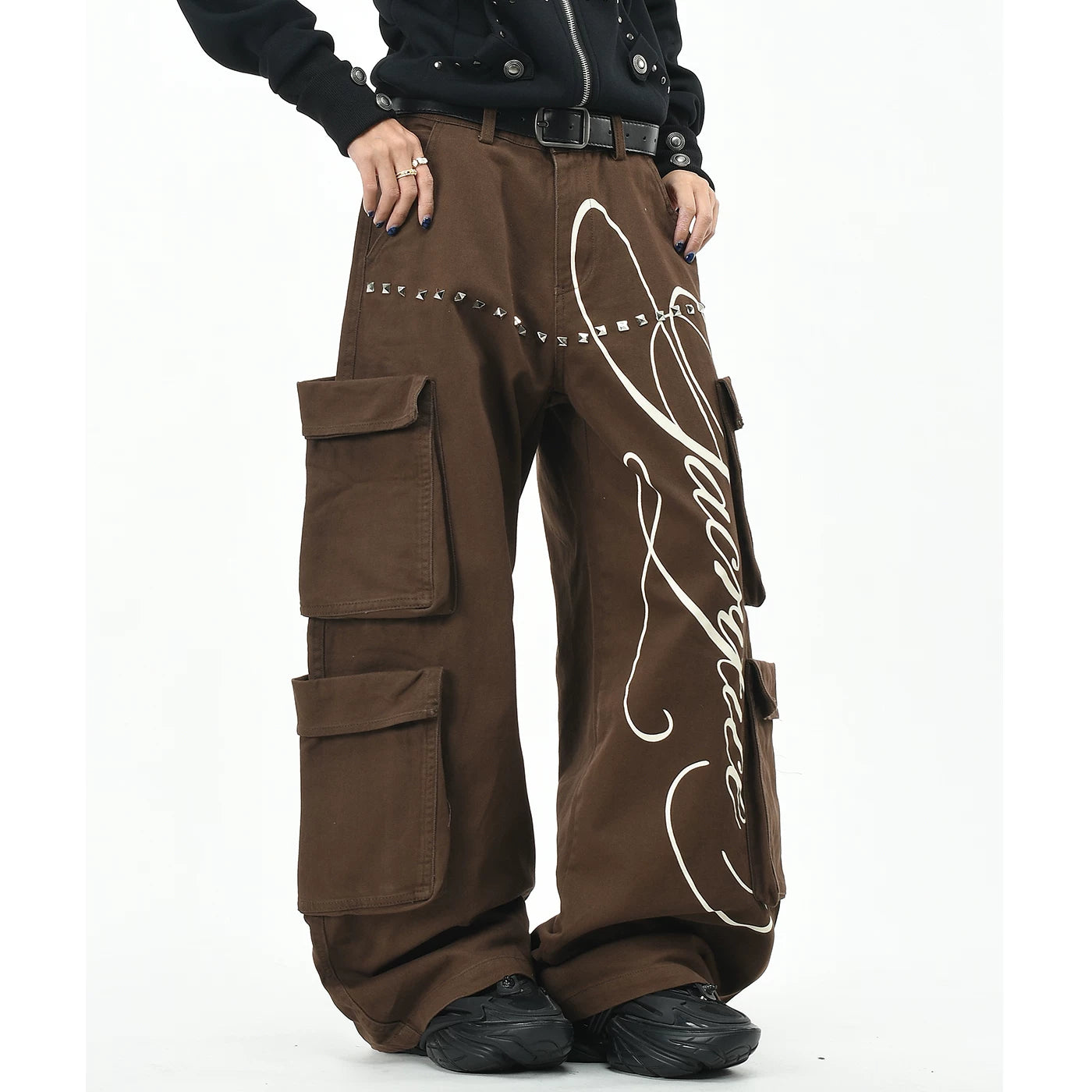 OV Original American Shaped Riveted Multi Pocket Work Pants for Men and Women, Street Loose Wide Leg Trendy Brand Casual Long Pants