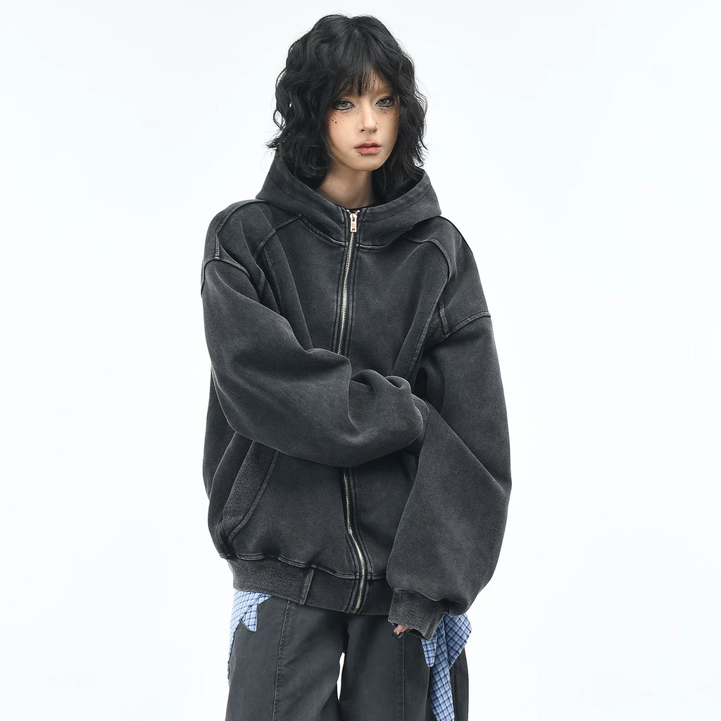 OV Original American Retro Three Dimensional Cut, Used Water Washed Hoodie, Women's Autumn Loose Casual Cardigan Coat