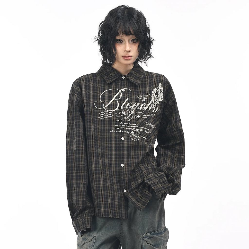 OV original autumn new style American retro checkered shirt jacket for men and women loose casual shirt long sleeved top trendy