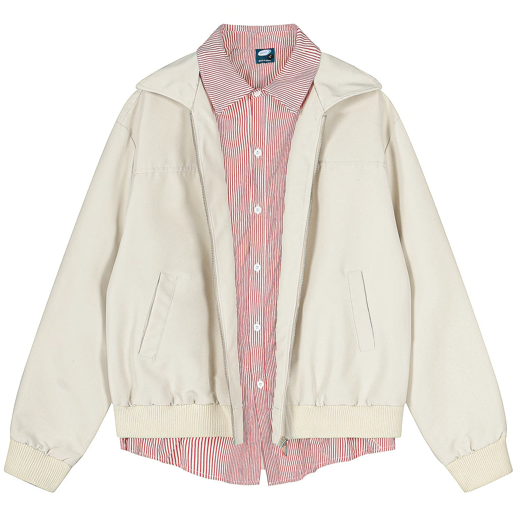 OV original American striped fake two-piece spliced lapel jacket for women, autumn street loose casual workwear jacket for men