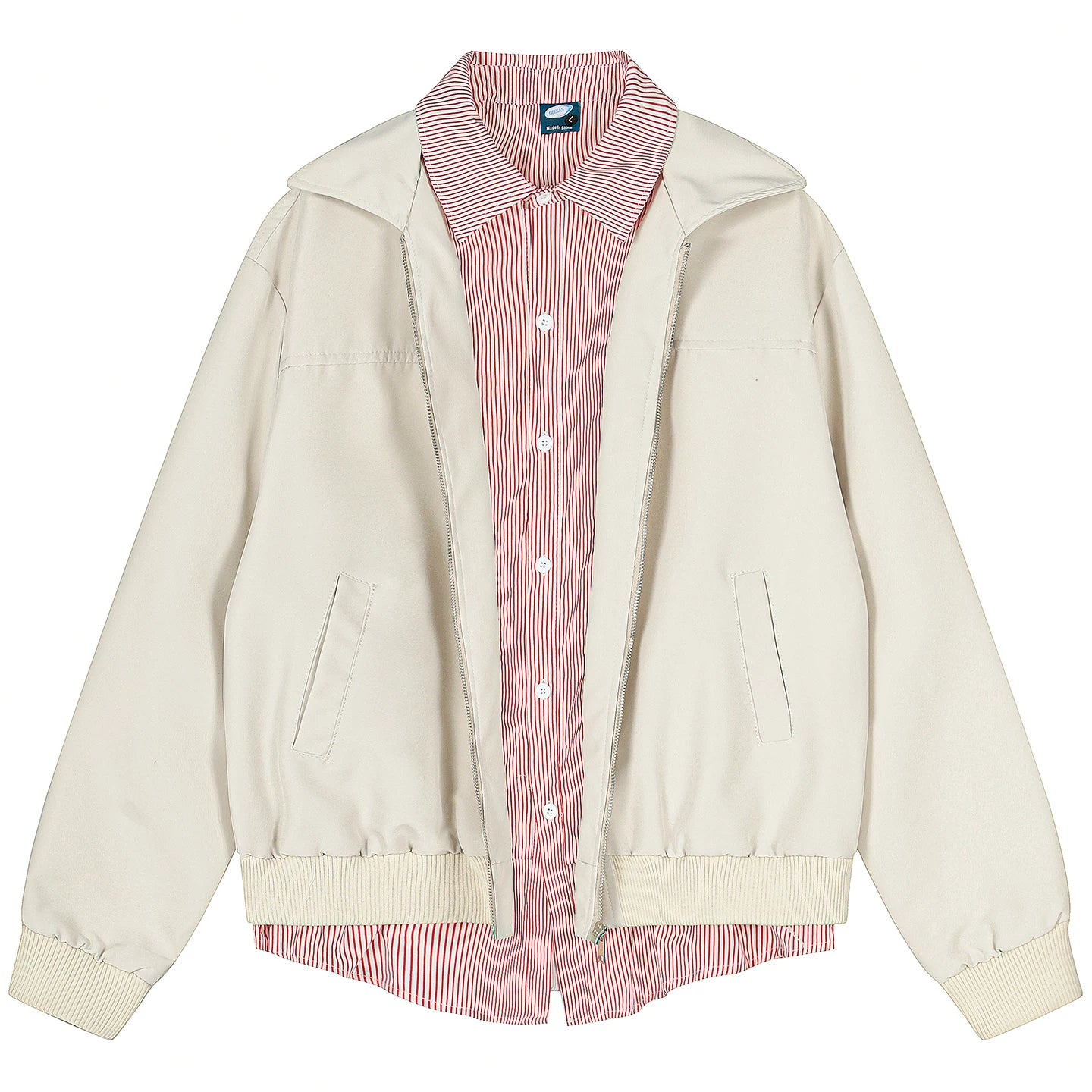 OV original American striped fake two-piece spliced lapel jacket for women, autumn street loose casual workwear jacket for men