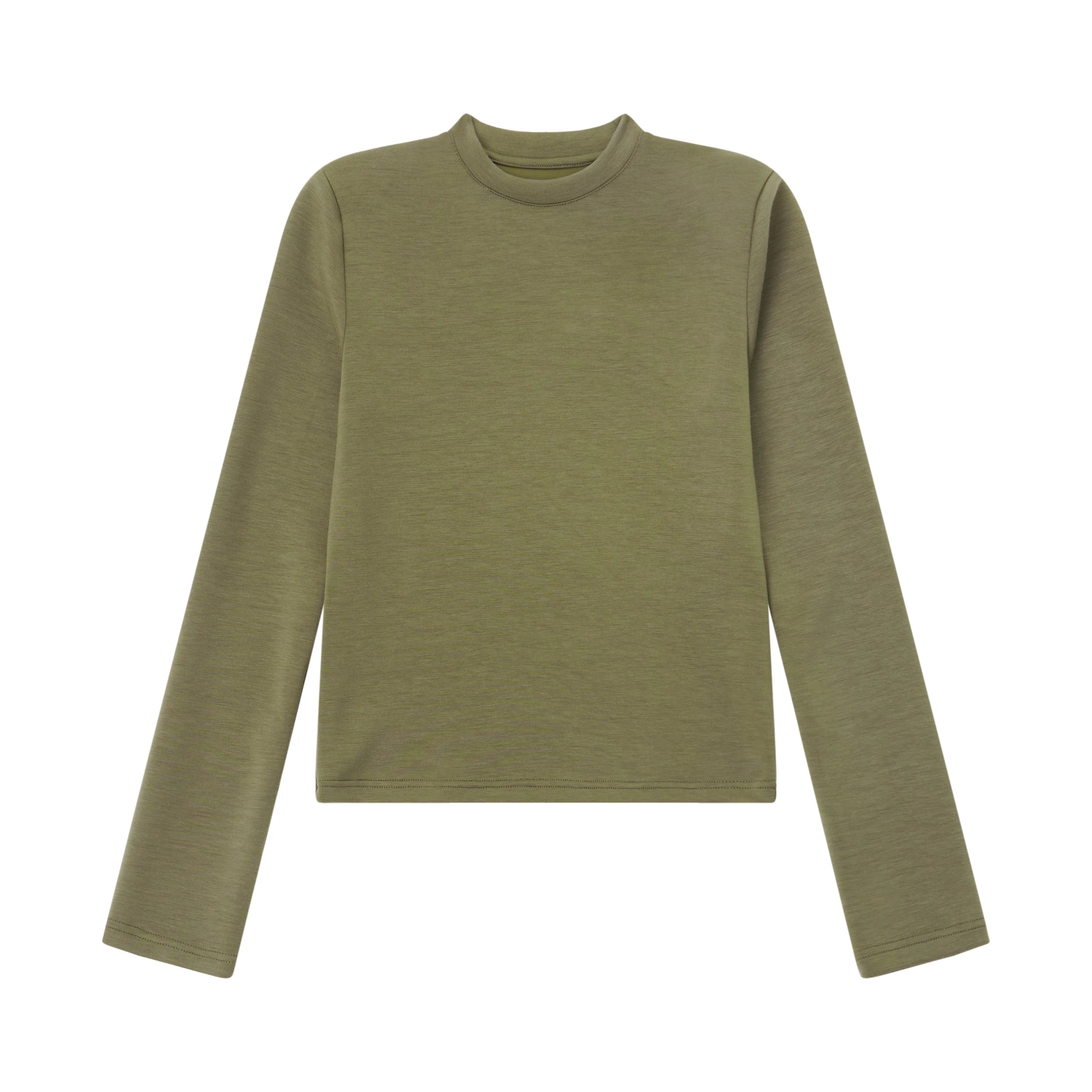 OV original/American slim fit solid color half high neck long sleeved T-shirt for women in autumn, short style shoulder pads, high-end feeling, base shirt trend