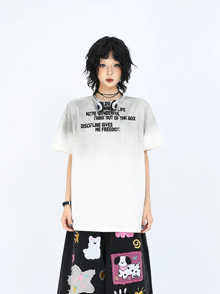OV original/High Street American gradient tie dye Solona shoulder short sleeved T-shirt for men and women boxy version cool top
