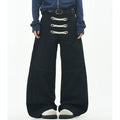 OV original palace style rope embroidery double breasted design sense casual pants for men and women loose wide legs deconstruction workwear pants trend