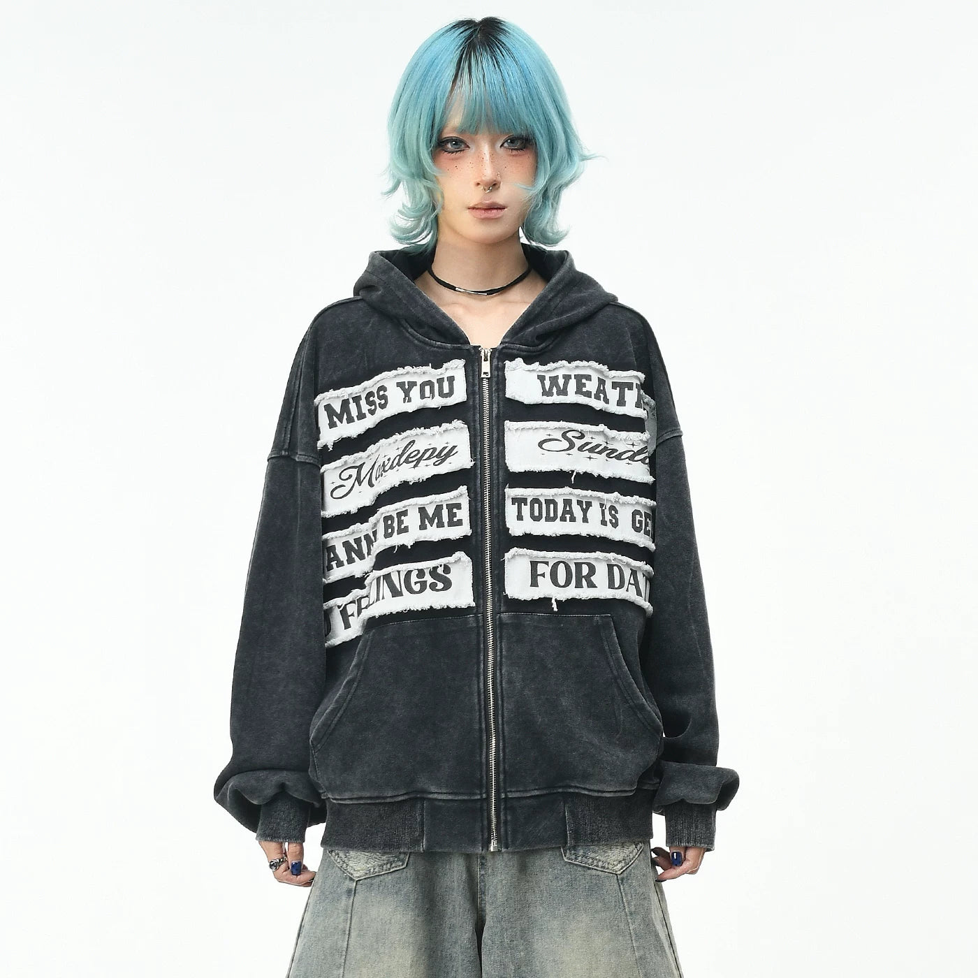 OV Original American Retro Alphabet Embroidered Hoodie Women's Autumn Loose Vintage Cardigan Coat Men's Trendy