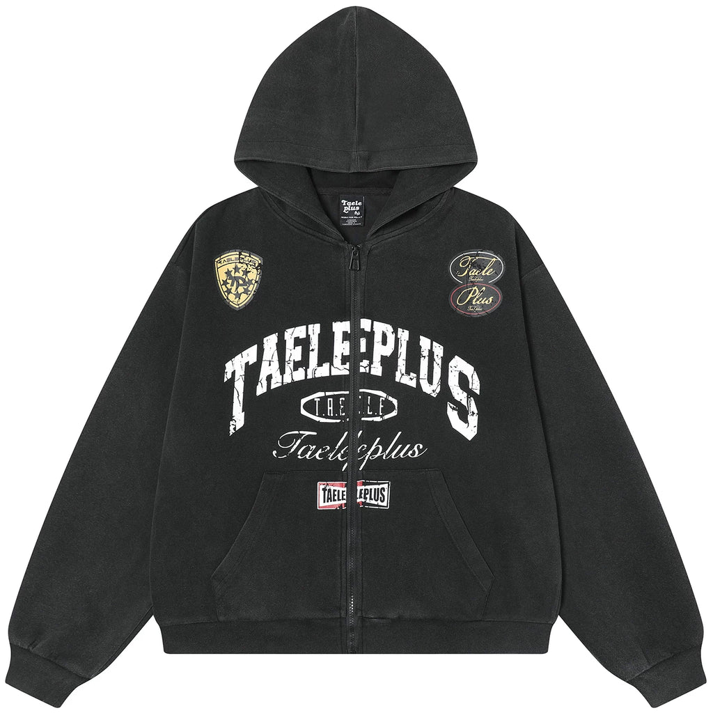 OV original American racing style vintage washed hooded sweatshirt for men and women autumn loose casual cardigan zipper jacket