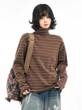 OV Original/American Money Style Striped High Collar Long Sleeve T-shirt for Men and Women in Autumn, Loose and Versatile Bottom Shirt, Top Trendy