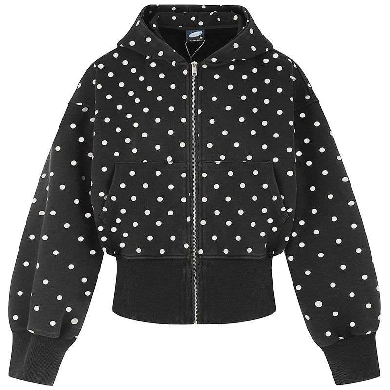OV Original Retro Star Full Print Vintage Waist Hoodie Women's Autumn Loose Short Zipper cardigan Coat