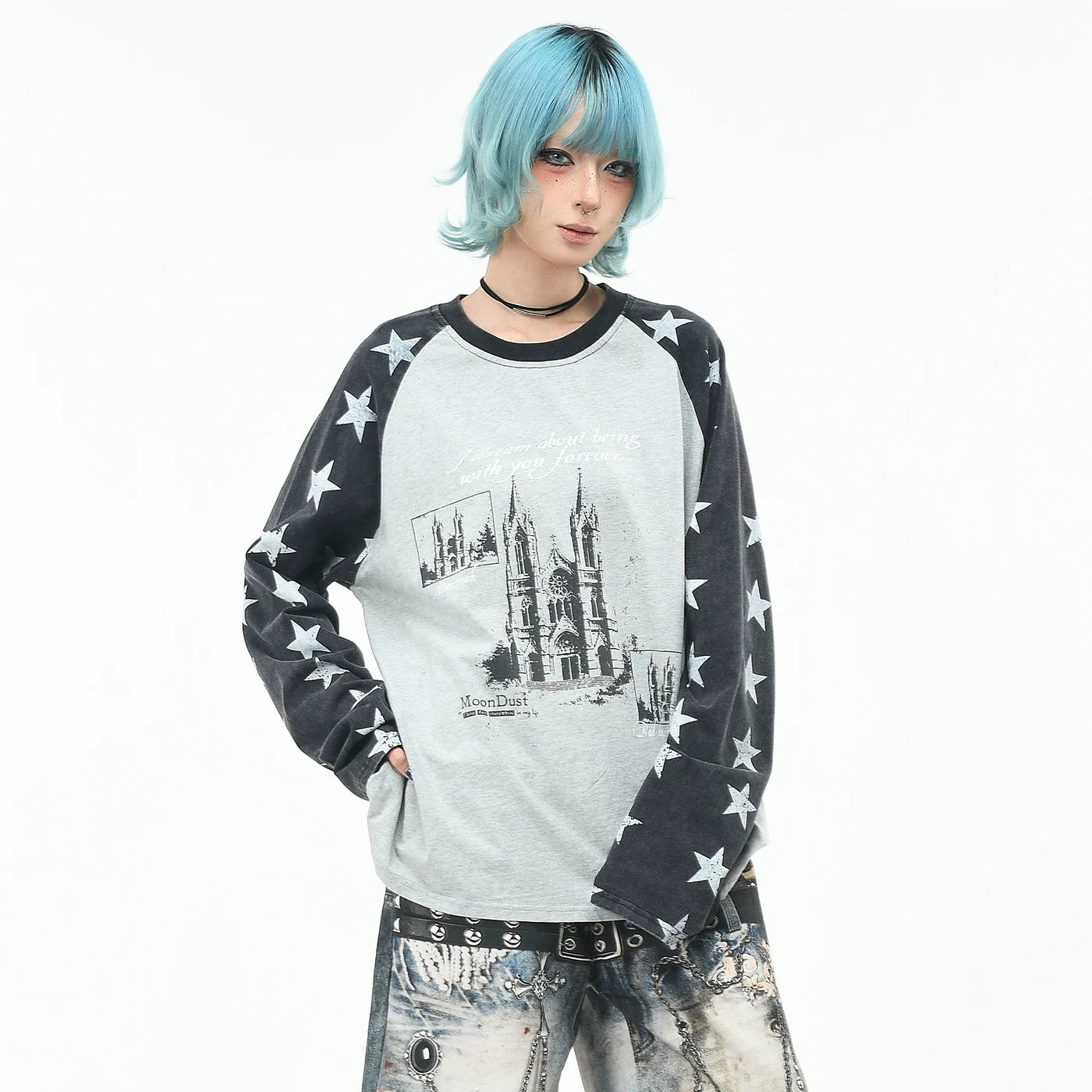 OV original/street hip-hop raglan sleeve contrasting long sleeved T-shirt for men and women in autumn fashion, loose vintage washed top