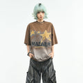 OV original/retro star print tie dye short sleeved T-shirt for women, summer loose round neck trendy brand vintage top for men, boyfriend