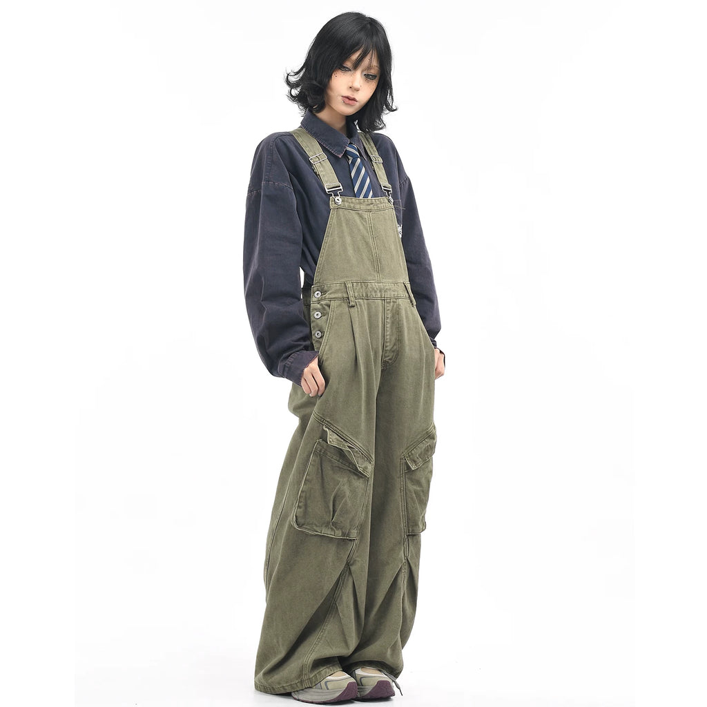OV original American retro multi pocket workwear overalls men's and women's loose wide leg small casual jumpsuit pants