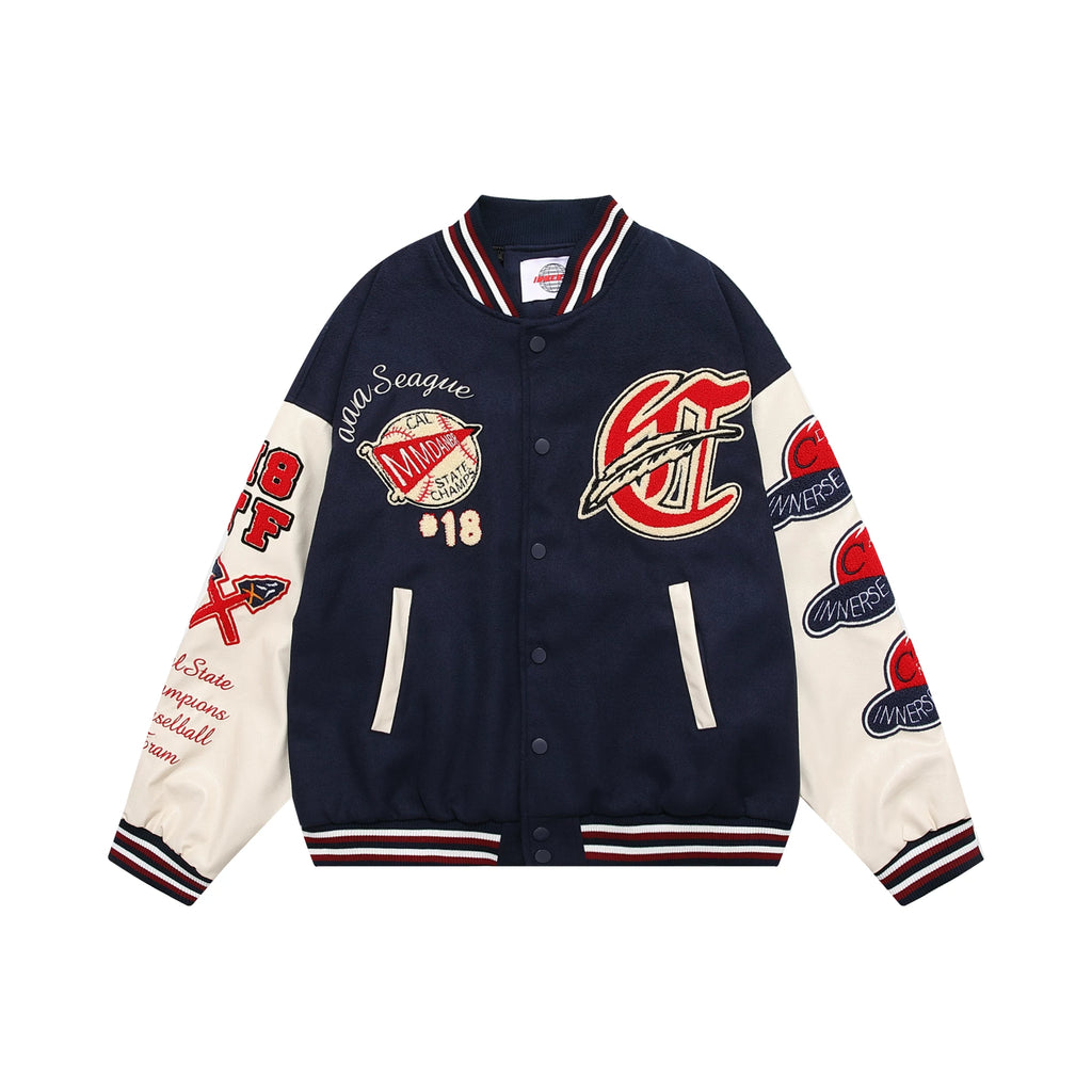 OV Original Winter High Street Retro Plush Embroidered Baseball Jacket with Cotton Jacket for Men and Women Hip Hop Loose Thick Cotton Jacket