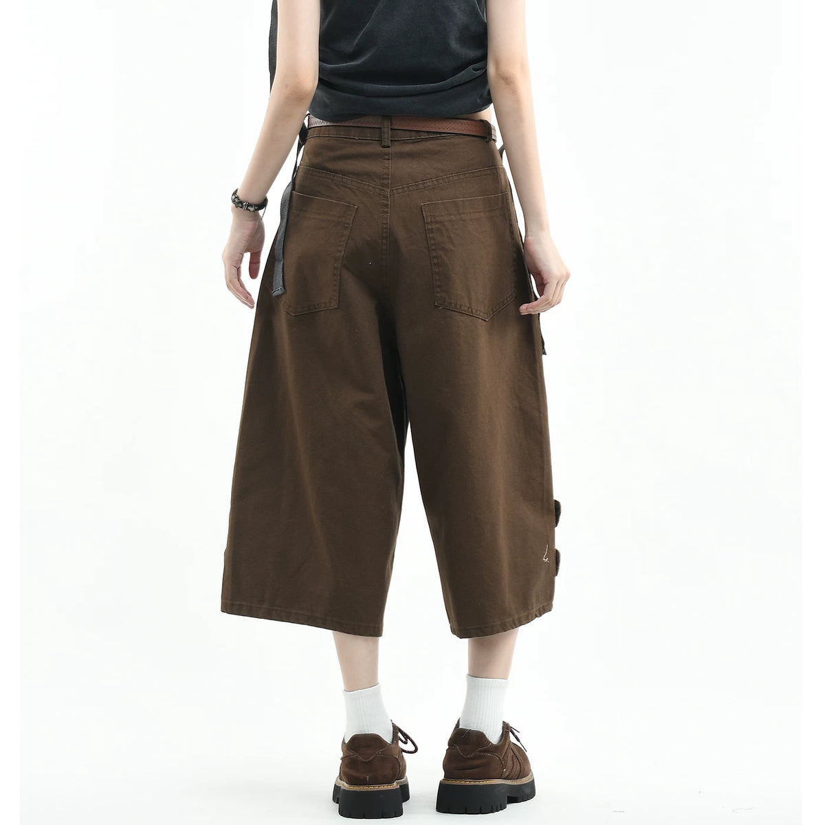 OV original American retro scarf belt design work pants for men and women, summer loose wide leg casual cropped pants trend