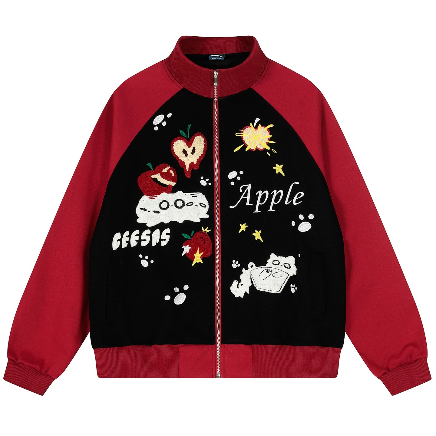 OV Original American Fun Cat Towel Embroidery Cardigan Sweatshirt Men's and Women's Autumn Color Contrasting Loose Casual Coat Trendy