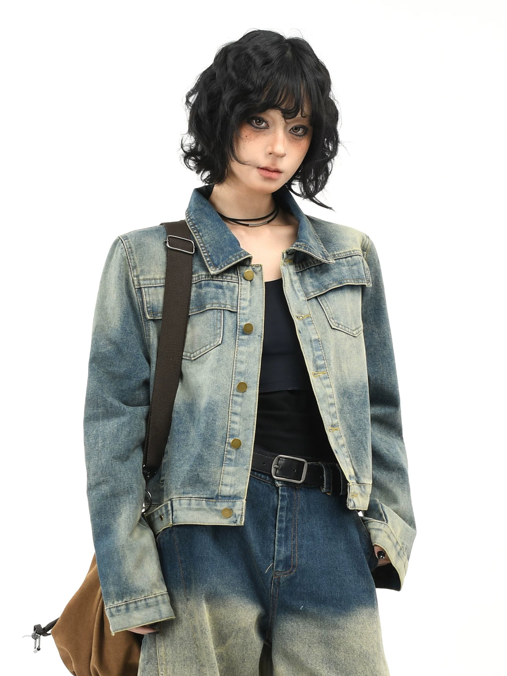 OV original American retro washed vintage denim jacket women's autumn street short shoulder casual jacket top
