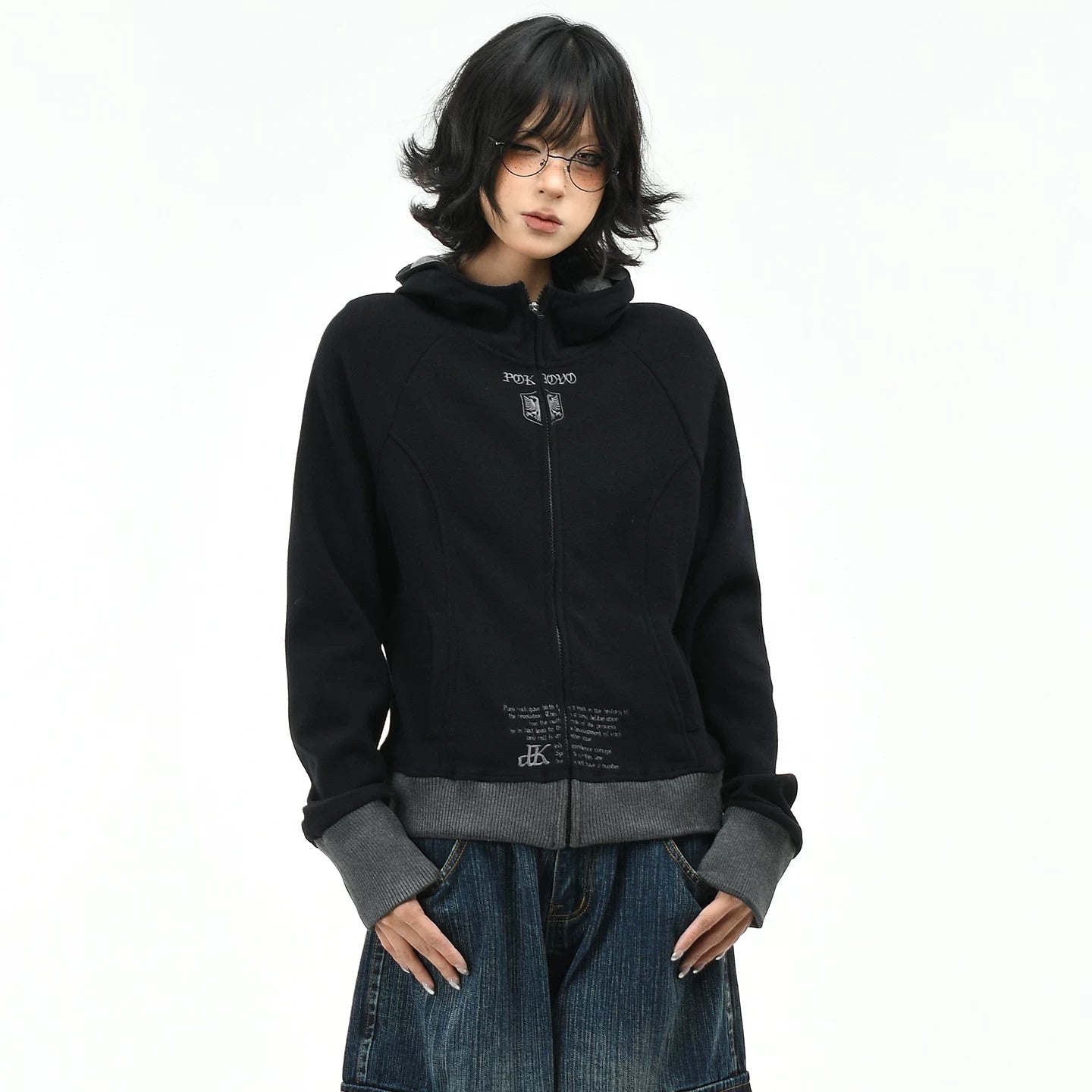 OV original American retro striped slim fit hooded sweatshirt for women's autumn street casual short cardigan jacket top