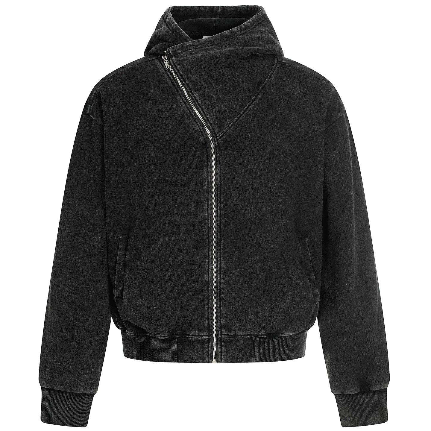 OV original American retro vintage washed short hooded sweatshirt for women in autumn, loose diagonal zipper cardigan jacket trendy