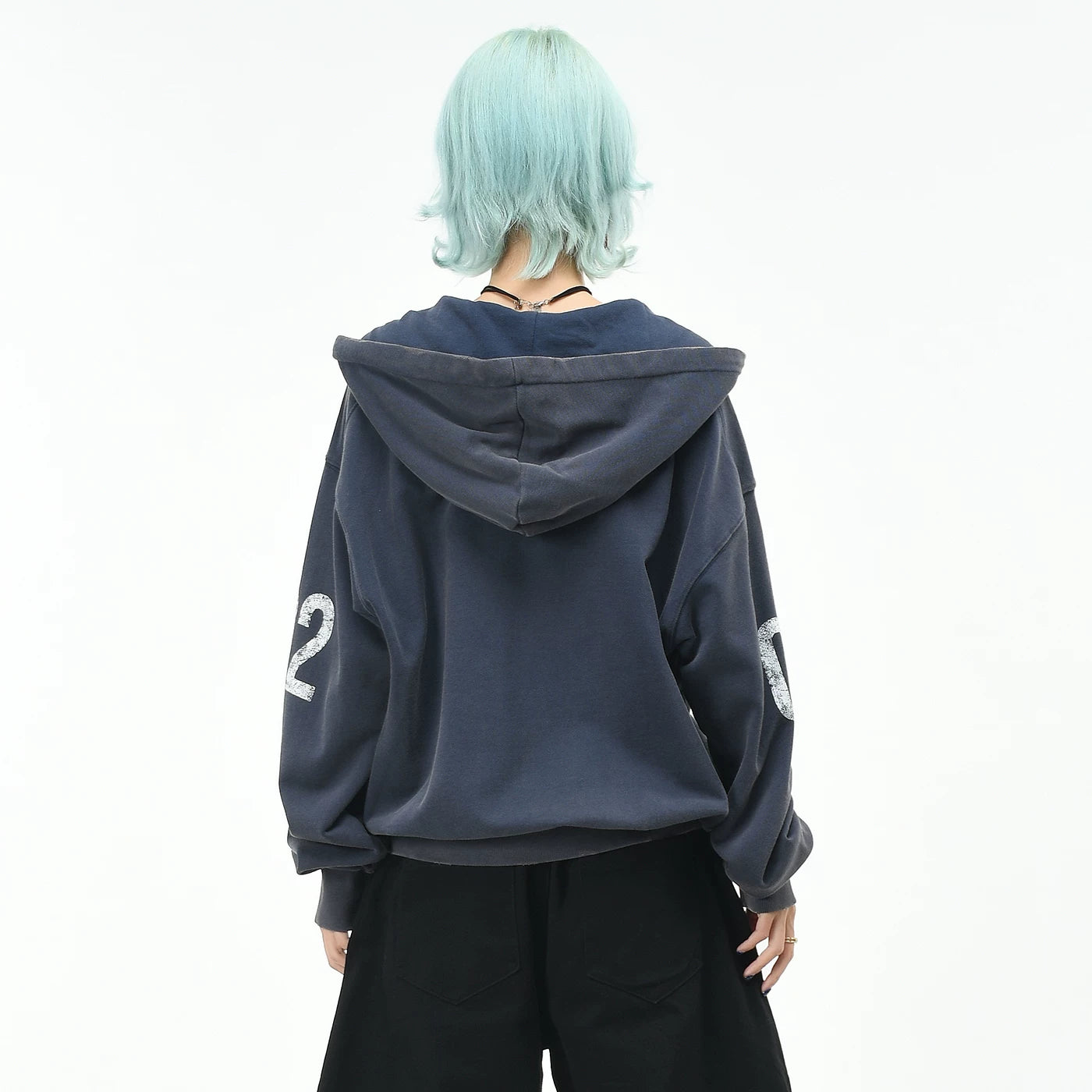 OV original retro mottled letter vintage hooded sweatshirt for men and women autumn street loose short cardigan jacket trendy