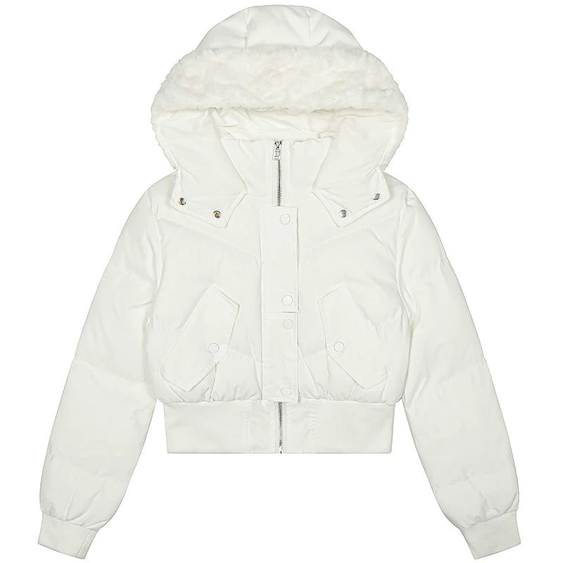OV original American style widened thread waist design hooded cotton jacket women's winter short style slimming cotton jacket