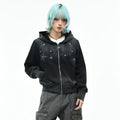 OV original retro star print dirty dye vintage hooded sweatshirt women's autumn short zipper cardigan trendy brand jacket