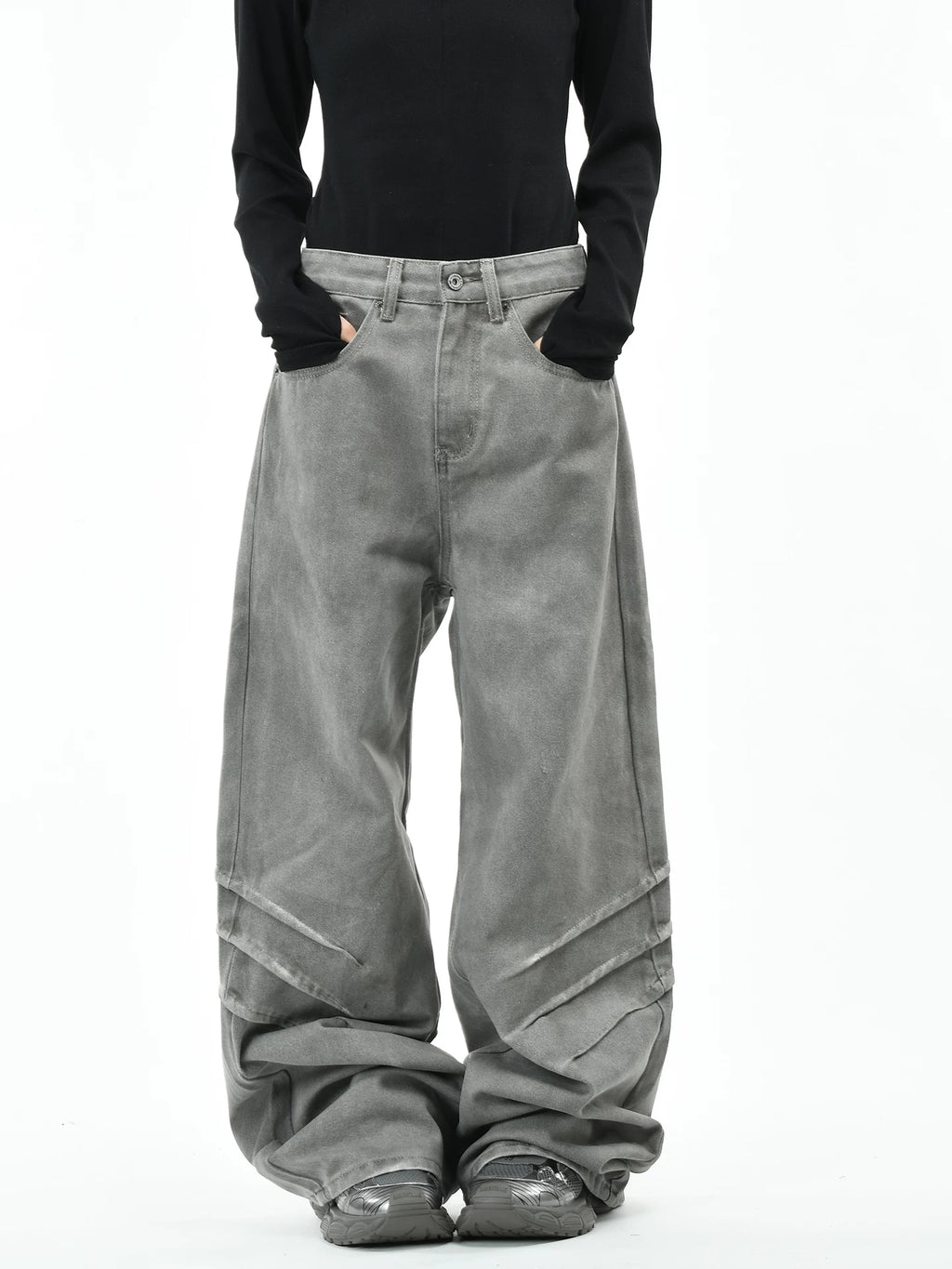 OV original American style dirty dyed distressed folded washed denim jeans for men and women, loose wide leg pants for the streets, men's fashion