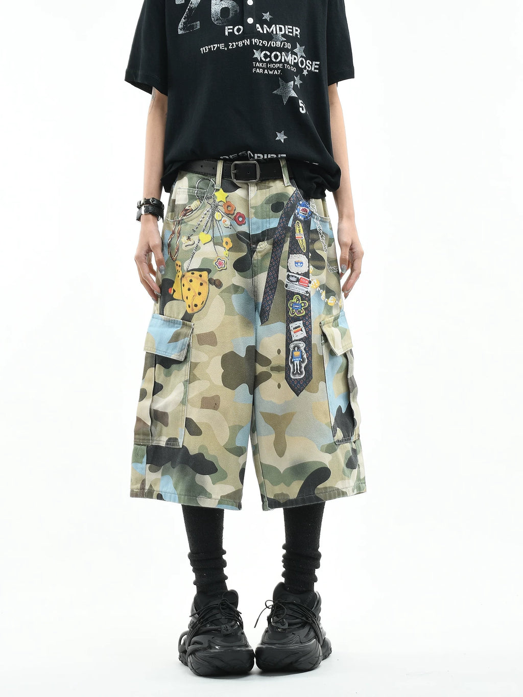 OV original American camouflage 3D printed workwear, women's summer loose multi pocket straight leg casual short, men's