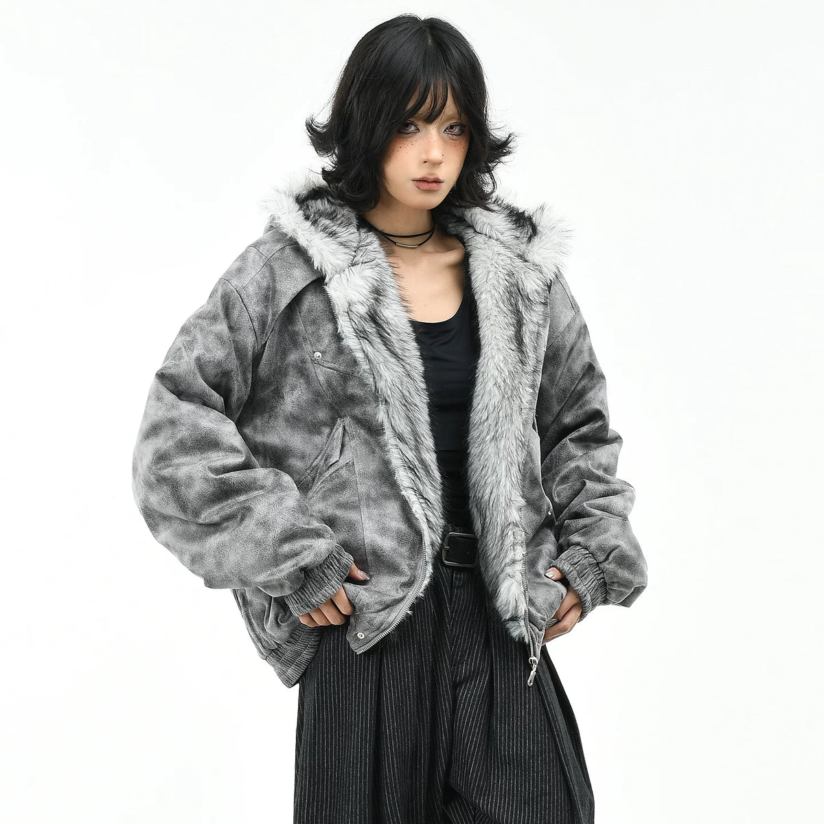 OV original American tie dye mountain carving hooded cotton jacket for women in winter retro loose couple warm cotton clothes trend