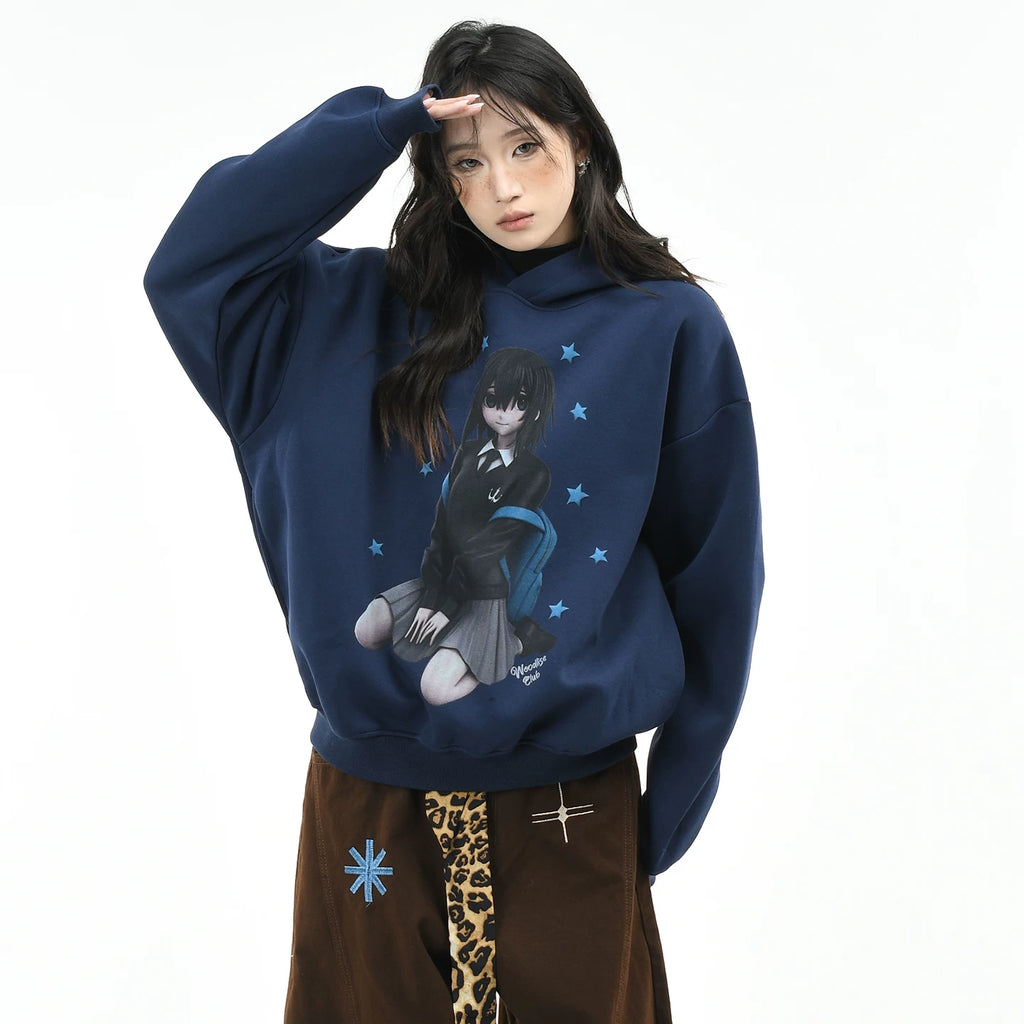 OV Original American Cartoon Anime Girl Printed Hoodie Women's Autumn Abi Style Loose Hooded Top Trendy