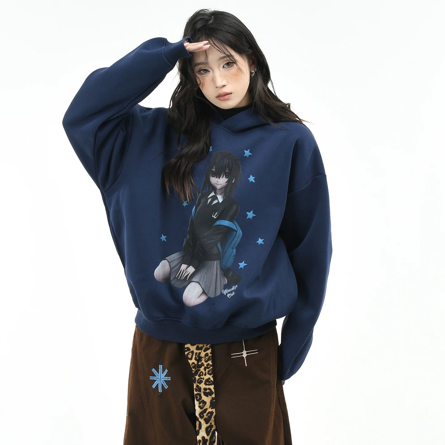 OV Original American Cartoon Anime Girl Printed Hoodie Women's Autumn Abi Style Loose Hooded Top Trendy