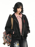 OV original American retro checkered fake two-piece spliced suede jacket for women's autumn loose casual jacket for men's fashion