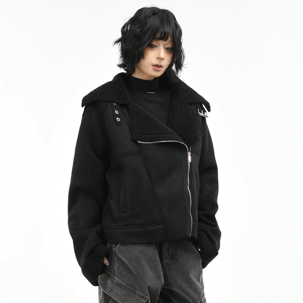 OV original American retro suede fur integrated fleece jacket for women in winter, short jacket for men, trendy