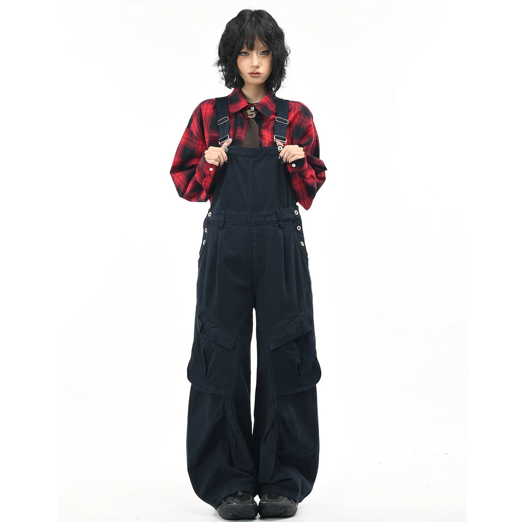 OV original American retro multi pocket workwear overalls men's and women's loose wide leg small casual jumpsuit pants