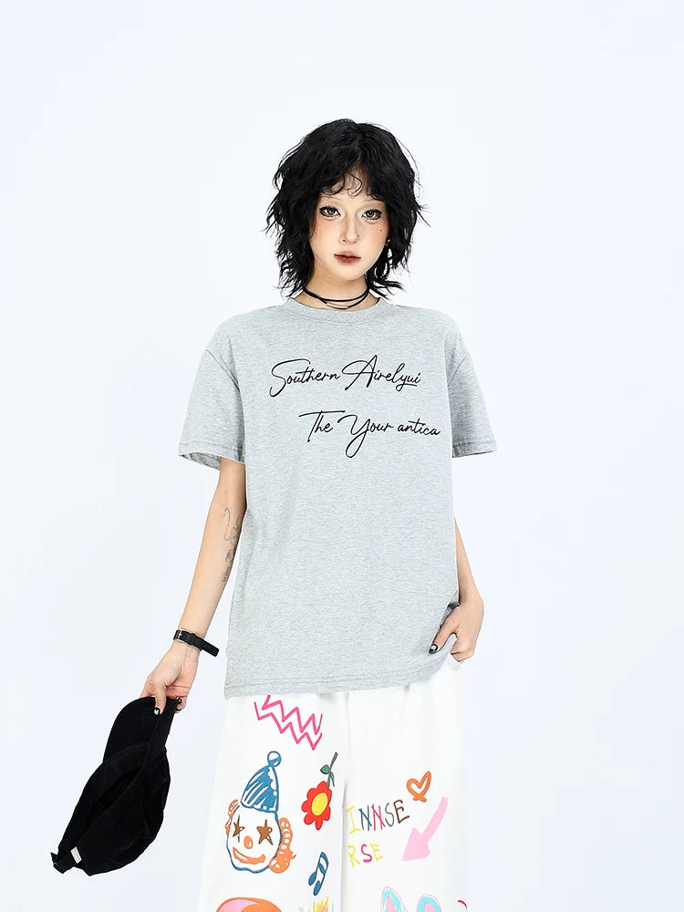 OV original/Summer American letter print Sorona cool short sleeved T-shirt for men and women boxy shoulder slimming top