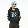 OV original retro mottled letter vintage hooded sweatshirt for men and women autumn street loose short cardigan jacket trendy
